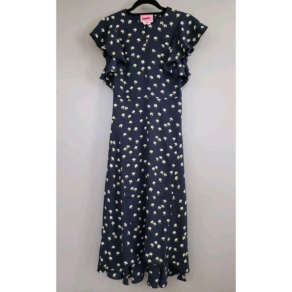 NEVER WORN SZ 2 Kate Spade Ditsy Begonia Flutter Sleeve Midi Dress Keyhole